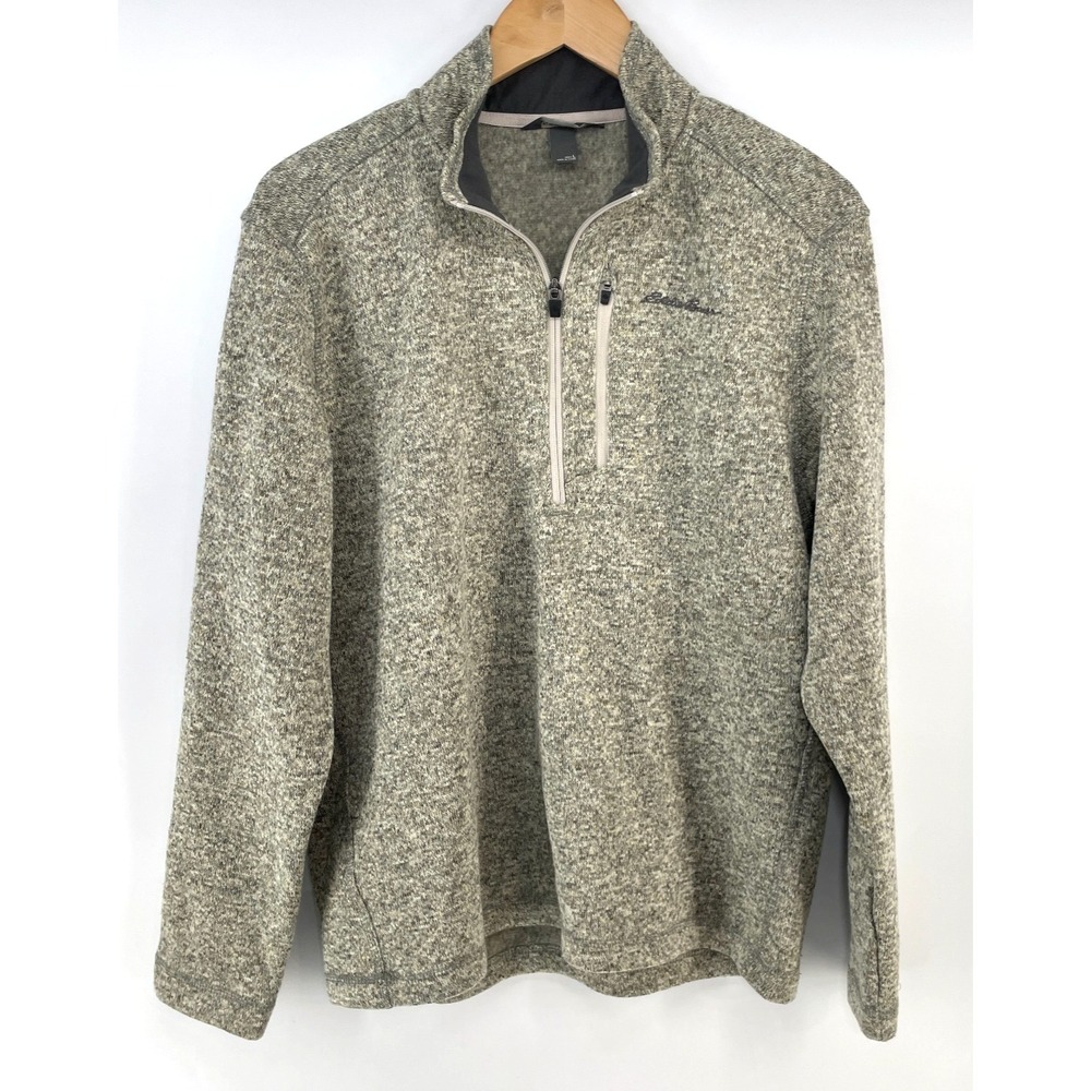 Eddie Bauer Mens Sz L Fleece Pullover Sweater 1/4 Zip Gray Outdoor Casual Hiking